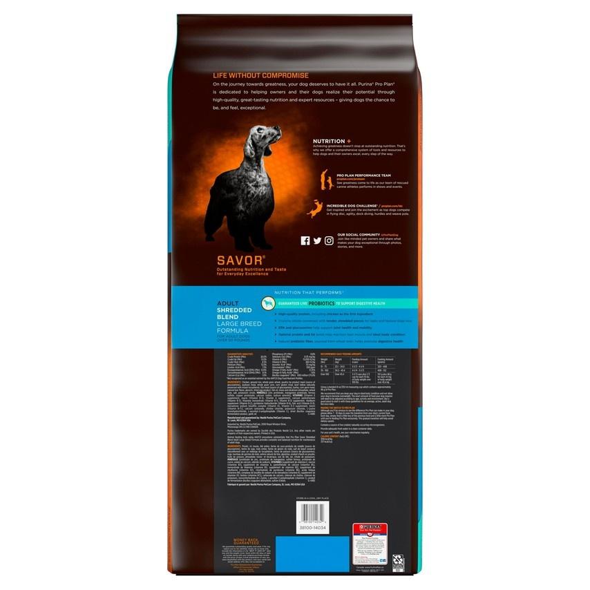calories in purina pro plan dog food Purina Pro Plan Savor Adult Shredded Blend Large Breed Formula Dry Dog Food  - Serving NY - NJ
