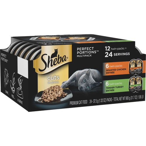 Sheba Perfect Portions Cuts in Gravy Adult Roasted Chicken/Tender Turkey Wet Cat Food (12-Pack)
