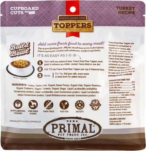 Primal Turkey Cupboard Cuts Dog & Cat Topper