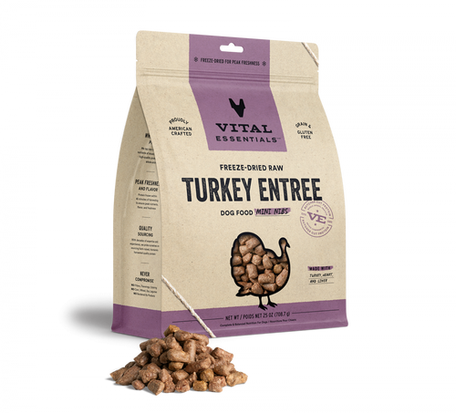 Vital Essentials Freeze Dried Grain Free Turkey Mini Nibs Entree for Dogs Food