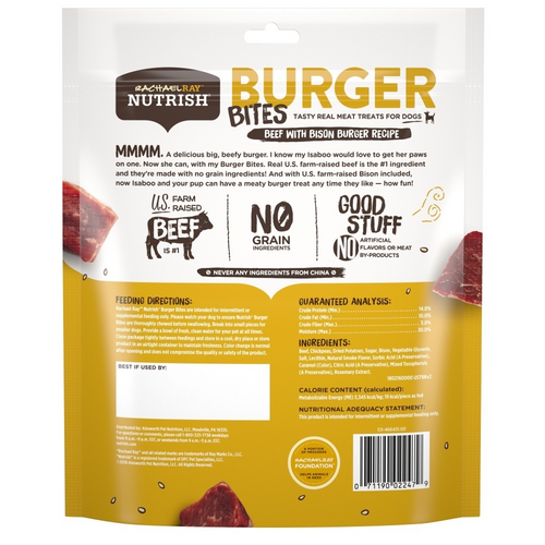 Rachael Ray Nutrish Grain Free Burger Bites Beef Burger & Bison Dog Treats