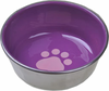 Van Ness Heavyweight SS Cat dish with Decorated Enamel Finish interior and full rubber bottom