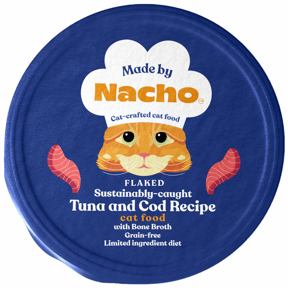 Made By Nacho Flaked Sustainably-Caught Tuna And Cod Recipe Cat Food With Bone Broth, Grain-Free Lid