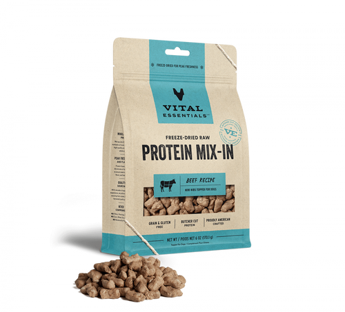 Vital Essentials Freeze Dried Raw Protein Mix In Beef Recipe Mini Nibs Topper for Dogs