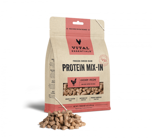 Vital Essentials Freeze Dried Raw Protein Mix In Chicken Recipe Mini Nibs Topper for Dogs