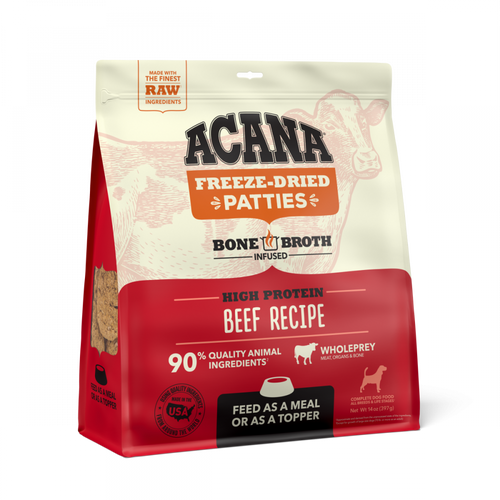 ACANA Freeze Dried Dog Food & Topper, Grain Free, High Protein,  Fresh & Raw Animal Ingredients, Ranch Raised Beef Recipe, Patties