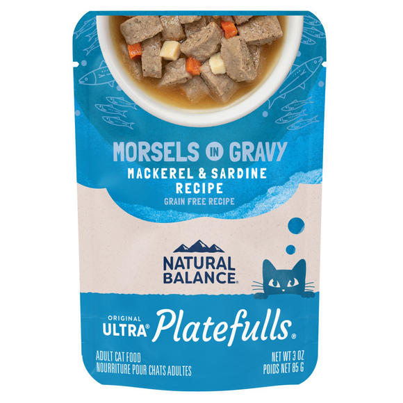 Natural Balance Original Ultra Platefulls Mackerel & Sardine Recipe Morsels in Gravy Wet Cat Food Pouches