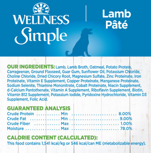 Wellness Simple Natural Limited Ingredient Diet Lamb and Oatmeal Recipe Wet Canned Dog Food