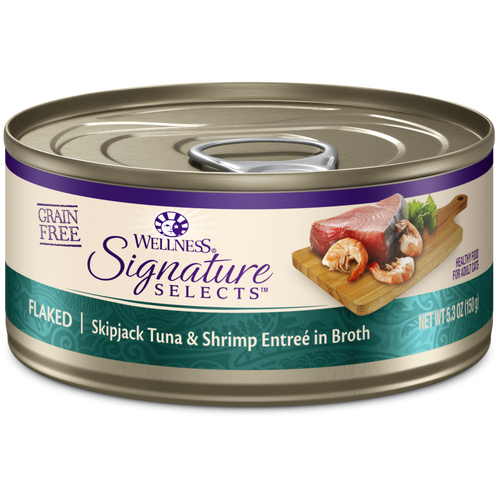 Wellness Signature Selects Grain Free Natural Skipjack Tuna with Shrimp Entree in Broth Wet Canned Cat Food