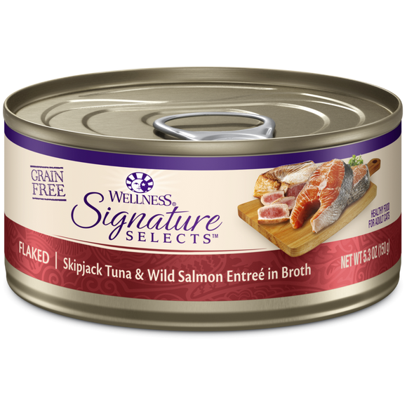 Wellness Signature Selects Grain Free Natural Skipjack Tuna with Wild Salmon Entree in Broth Wet Canned Cat Food