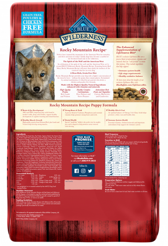 Blue Buffalo Wilderness Rocky Mountain Grain Free Natural Red Meat High Protein Recipe Puppy Dry Dog Food