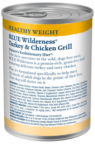 Blue Buffalo Wilderness Healthy Weight High-Protein Grain-Free Turkey & Chicken Grill Adult Canned Dog Food