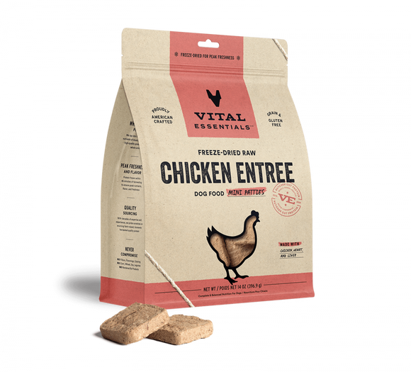 Vital Essentials Freeze Dried Grain Free Chicken Mini Patties Entree for Dogs Food