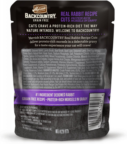 Merrick Backcountry Grain Free Gluten Free Premium High Protein Wet Cat Food, Rabbit Recipe Cuts With Gravy