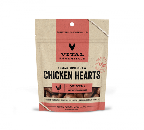 Vital Essentials Freeze Dried Grain Free Chicken Hearts Limited Ingredient Cat Treats