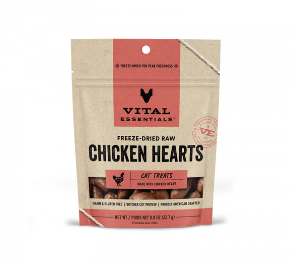 Vital Essentials Freeze Dried Grain Free Chicken Hearts Limited Ingredient Cat Treats