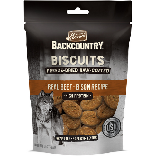 Merrick Backcountry Grain Free Beef Bison Recipe Freeze Dried Raw Coated Biscuit Dog Treats Serving NY NJ Pet Goods