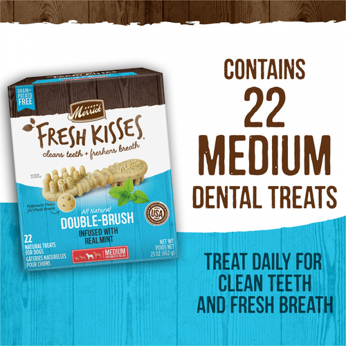 Merrick Fresh Kisses Dog Dental Treats With Mint Breath Strips Dog Treats for Medium Breeds