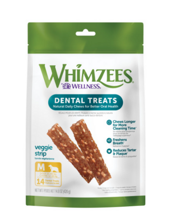 Whimzees Medium Veggie Strip Dental Chew Dog Treats