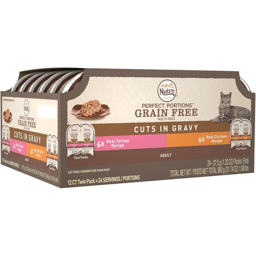 Nutro Perfect Portions Grain Free Chicken and Turkey Cuts in Gravy Wet Cat Food Tray Variety Pack