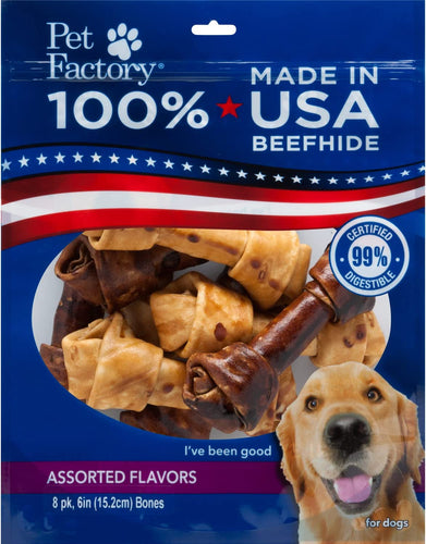 Treatly Pet Factory - Made in USA Beefhide Bone 6 Flavored Dog Treat