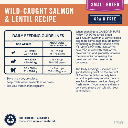 Canidae Pure Farm To Bowl Wild-Caught Salmon & Lentil, Small Breed Recipe Dry Dog Food