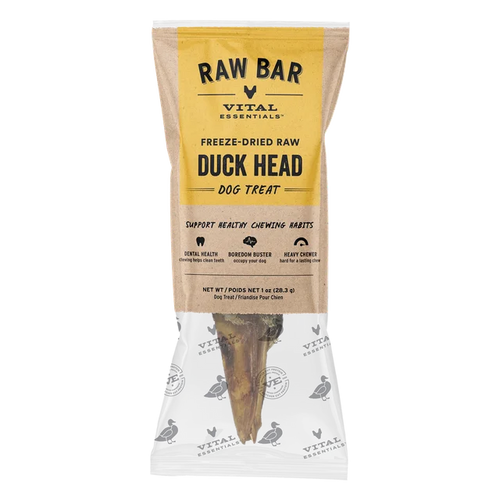 Vital Essentials Freeze-Dried Raw Bar Duck Heads Single Ingredient Dog Chews