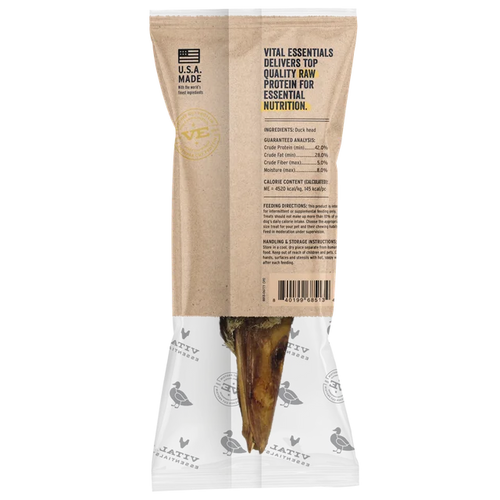 Vital Essentials Freeze-Dried Raw Bar Duck Heads Single Ingredient Dog Chews