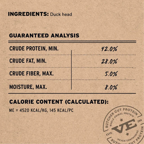 Vital Essentials Freeze-Dried Raw Bar Duck Heads Single Ingredient Dog Chews