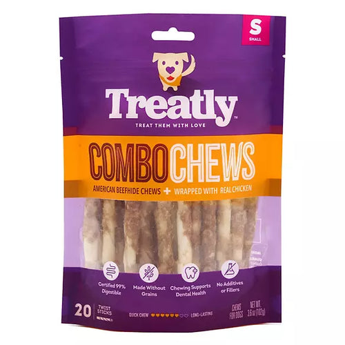 Treatly Combo Chews Beefhide Twist Sticks Wrapped Chicken Treats